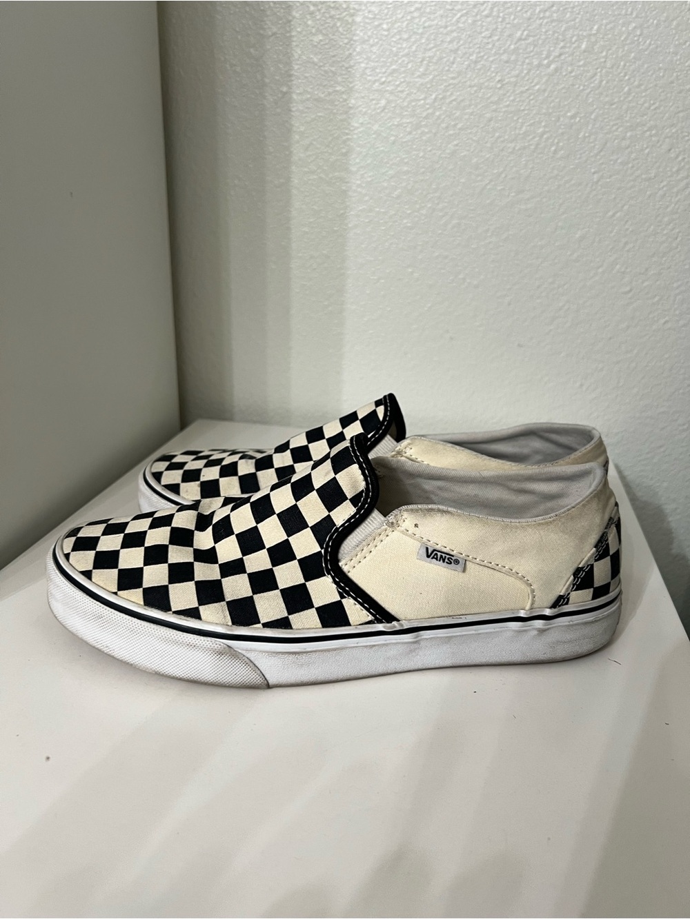 Women Vans Checkerboard Slip-On Sneakers - Black & Cream